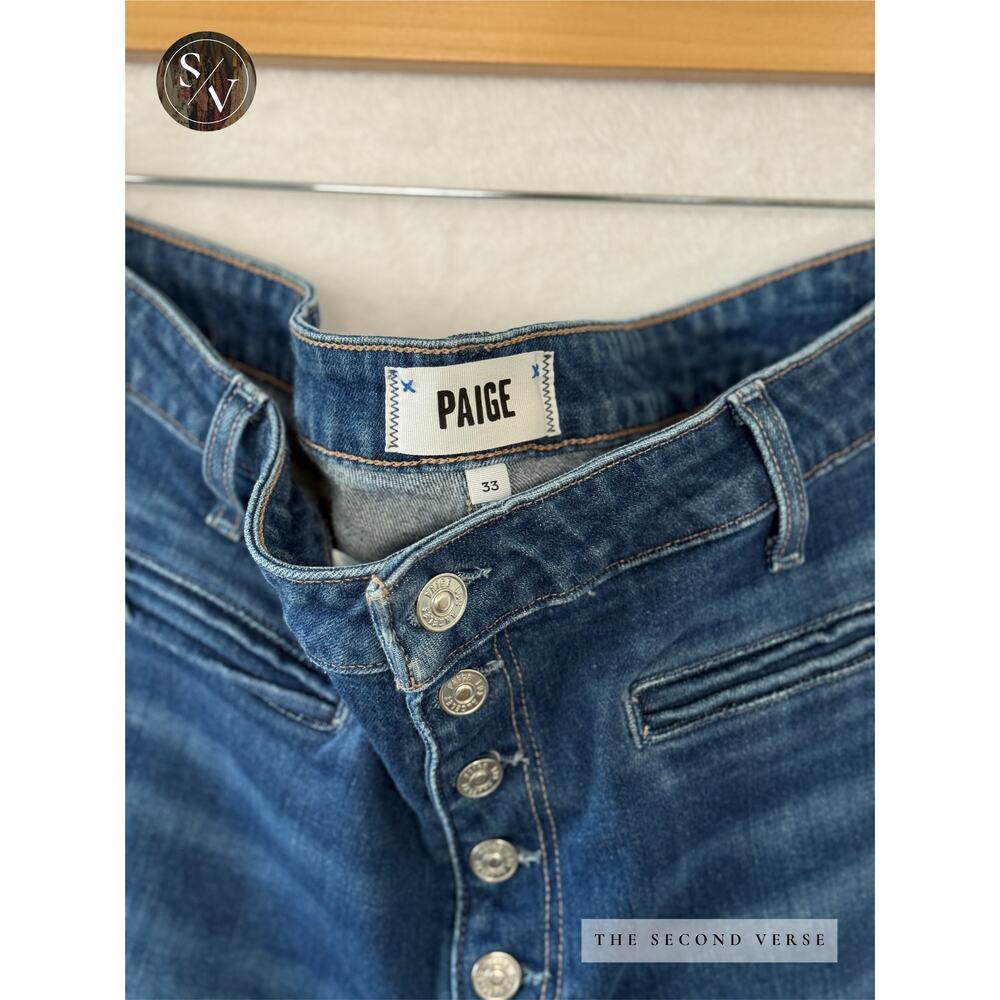 Paige  Leenah Womens 33 Waist High Rise Wide Leg Jeans Exposed Button Front - Picture 8 of 8